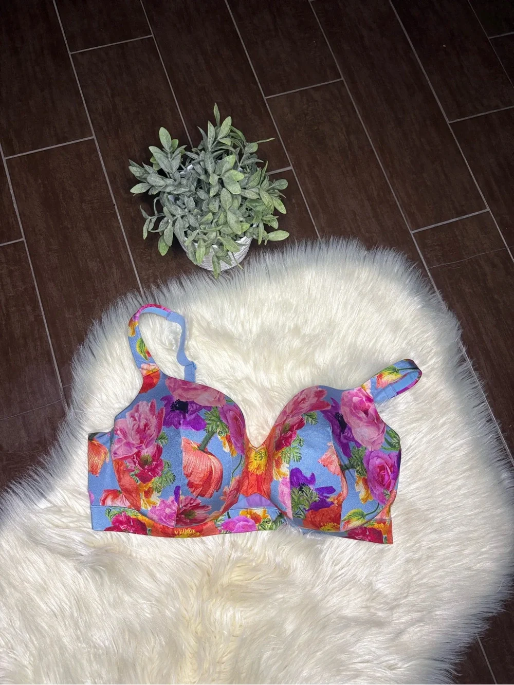 Cacique lightly lined balconette Floral Underwire Bra Sz 42 F